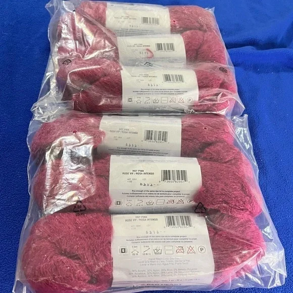Lot of 12 Red Heart Boutique Rigoletto Metallic Skeins, Hot Pink - Picture 4 of 6